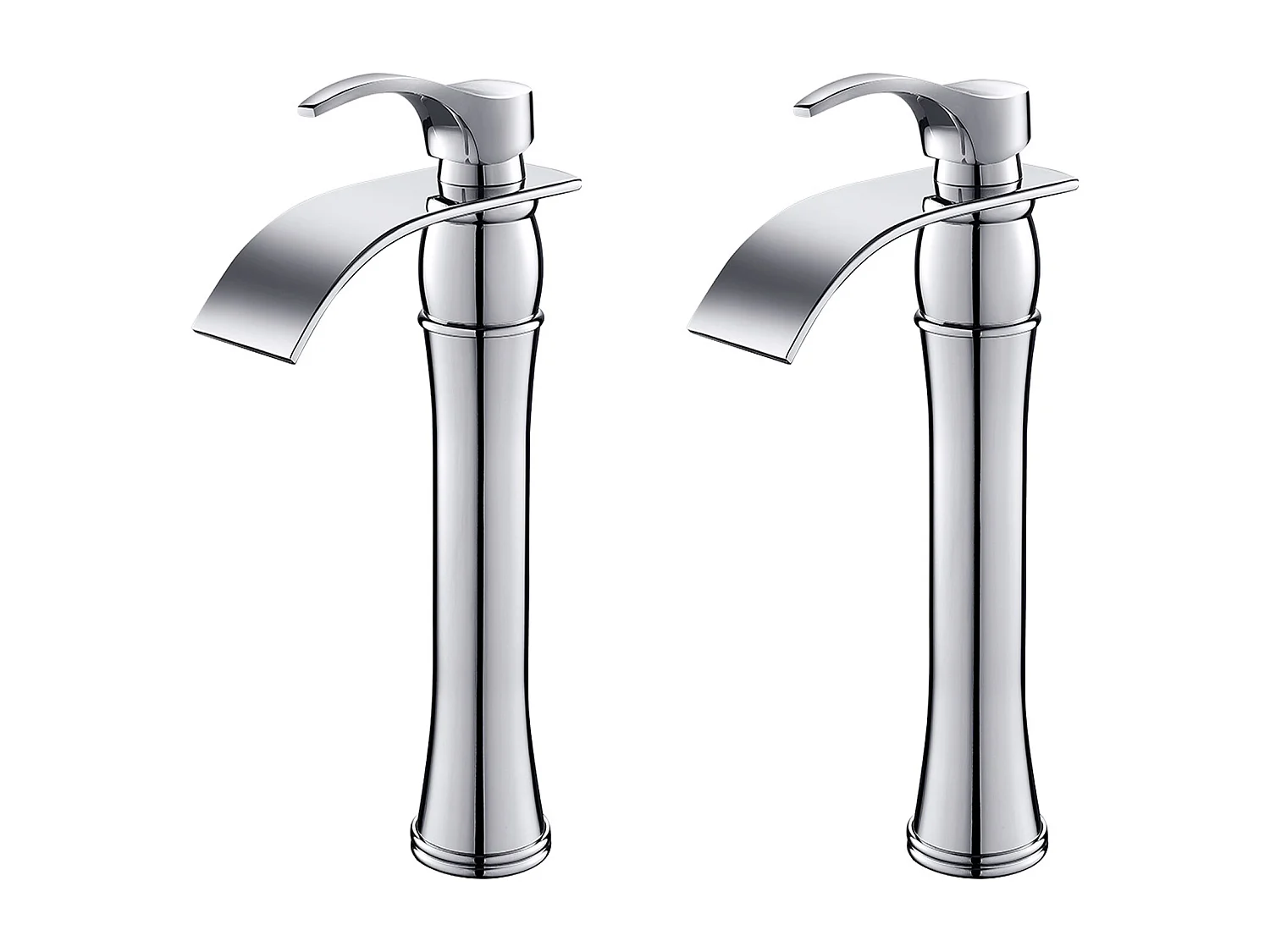 2PCS Grifo monomando Cascade Grifo de Lavabo Baño, Grifería de Baño cascada con caño alto 223mm, Mezclador Monomando para Lavabo, Agua caliente y fría regulables