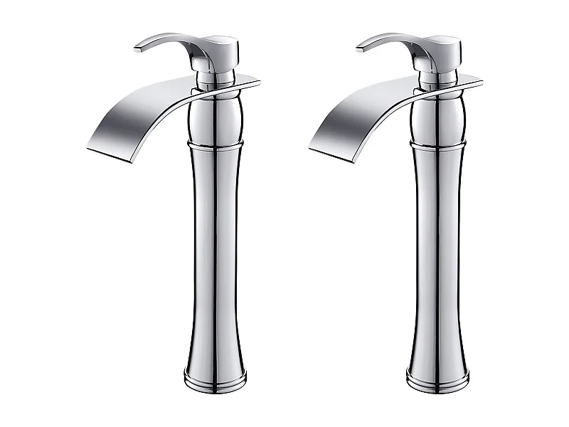2PCS Grifo monomando Cascade Grifo de Lavabo Baño, Grifería de Baño cascada con caño alto 223mm, Mezclador Monomando para Lavabo, Agua caliente y fría regulables
