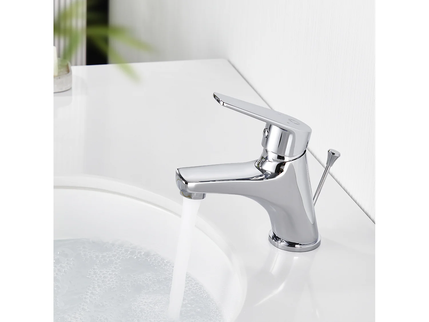 2PCS Grifo de maneta para lavabos con vaciador automático，Grifo pequeño para baño, tocador，Cromo，Latón