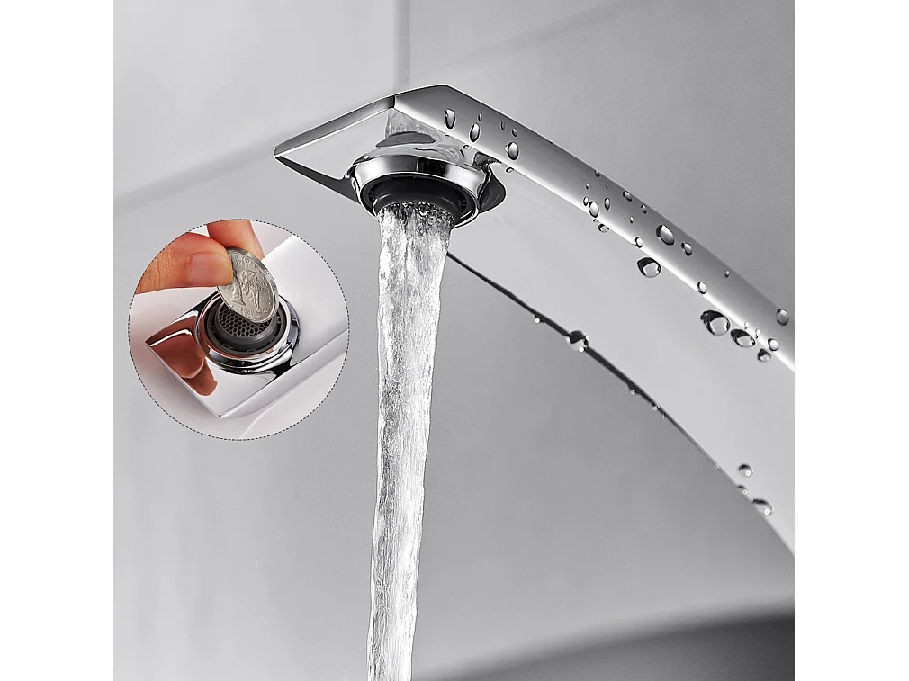 2PCSGrifo de Lavabo de Latón Cromo, Mezclador Monomando de Baño con aireador desmontable, Agua Fria y Caliente Disponible