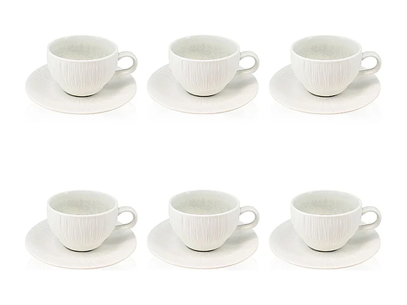 Ogo Living - Lot 6 Tasses 21cl Et Soucoupes 15cm Urus En Porcelaine Bleu Et Blanc