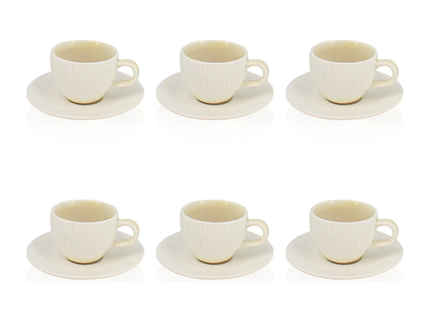 Ogo Living - Lot 6 Tasses 9cl Et Soucoupes 12cm Urus En Porcelaine Beige/blanc