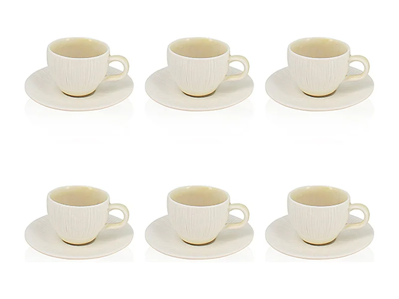 Ogo Living - Lot 6 Tasses 9cl Et Soucoupes 12cm Urus En Porcelaine Beige/blanc