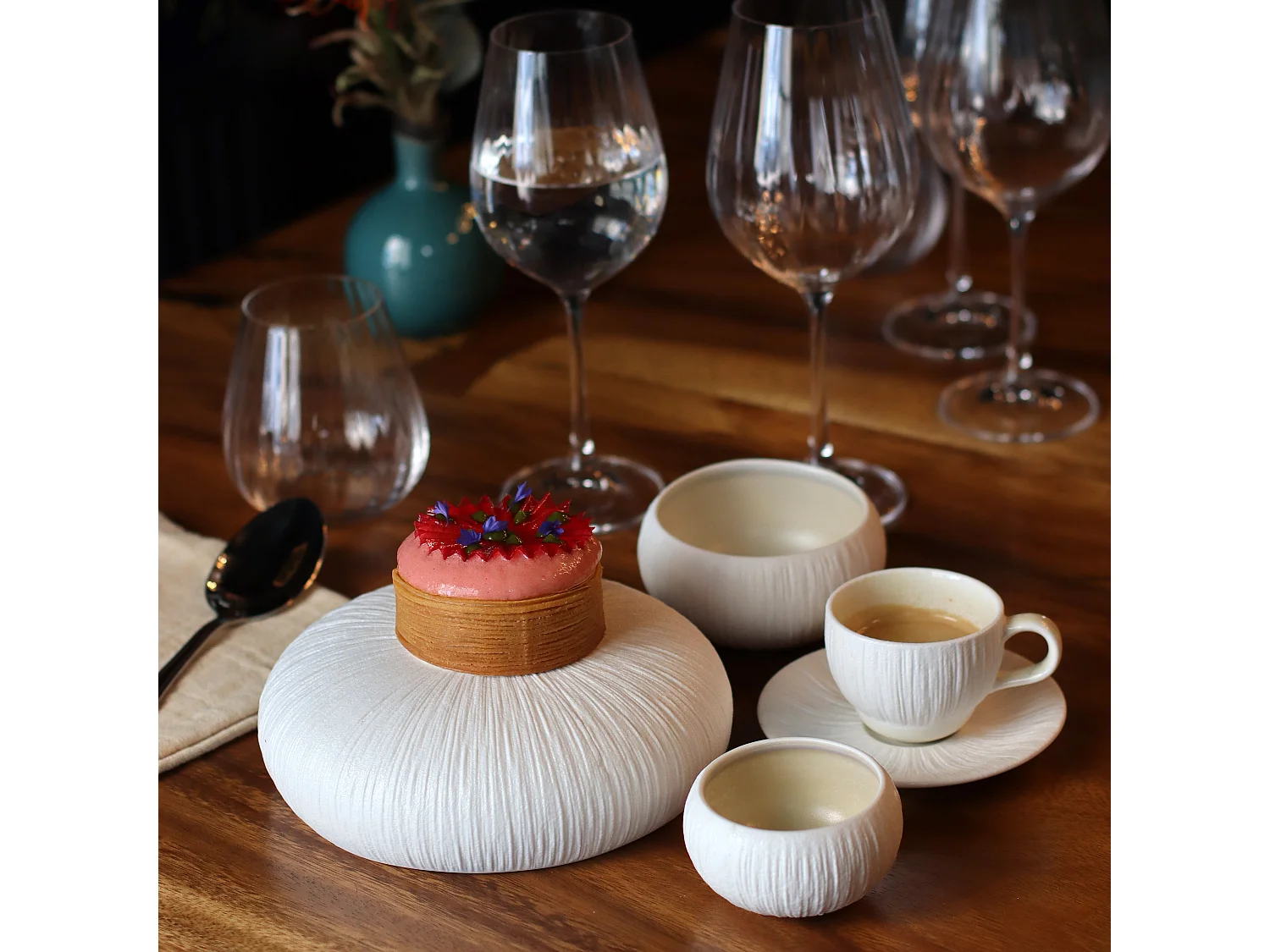 Ogo Living - Lot 6 Tasses 9cl Et Soucoupes 12cm Urus En Porcelaine Bleu Et Blanc