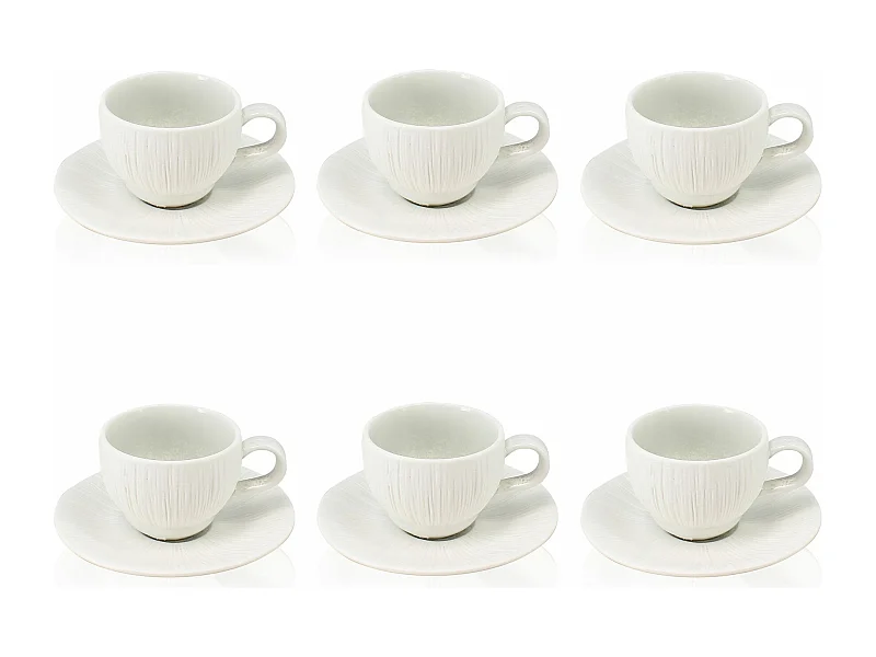 Ogo Living - Lot 6 Tasses 9cl Et Soucoupes 12cm Urus En Porcelaine Bleu Et Blanc