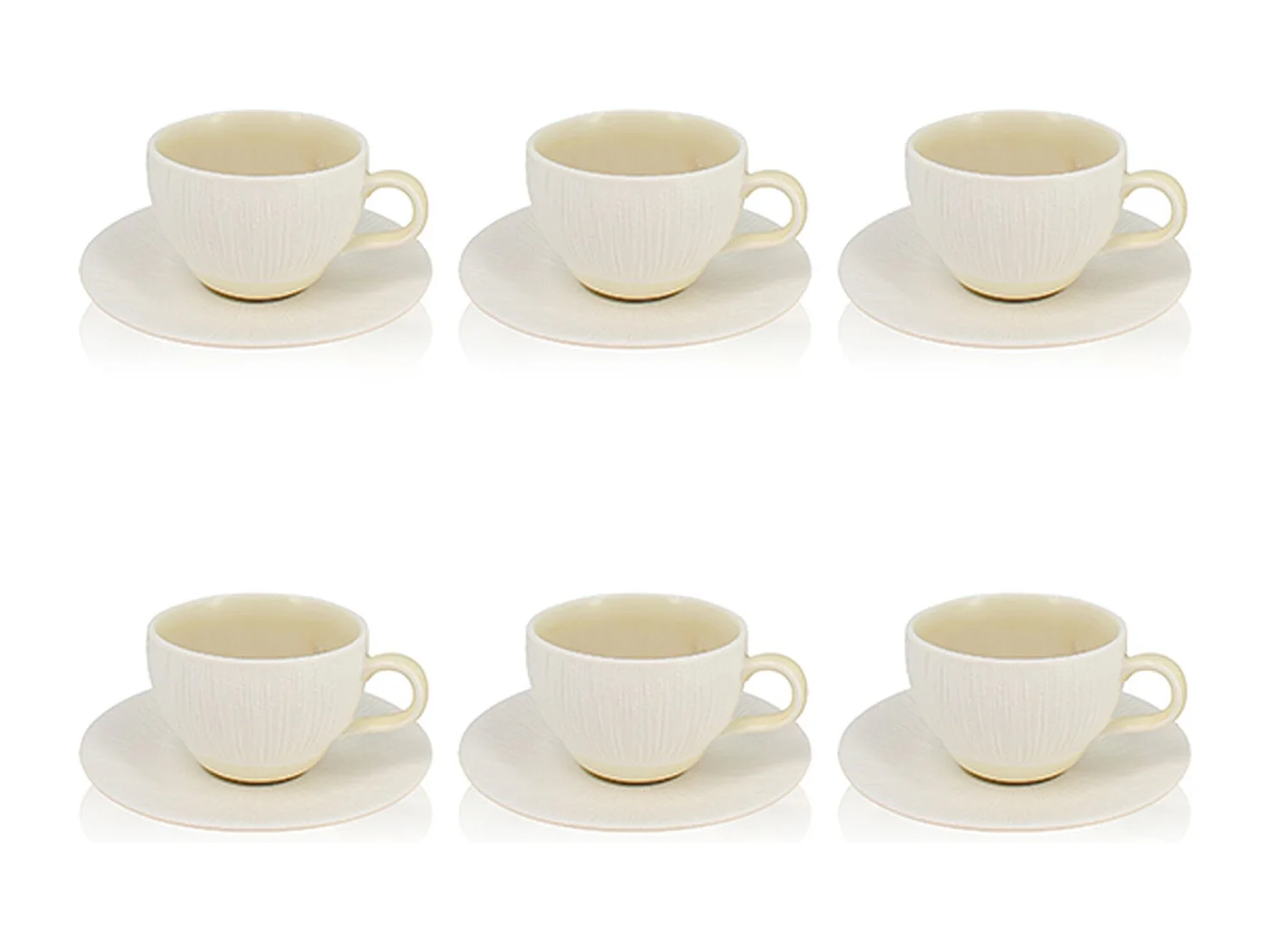 Ogo Living - Lot 6 Tasses 21cl Et Soucoupes 15cm Urus En Porcelaine Beige/blanc