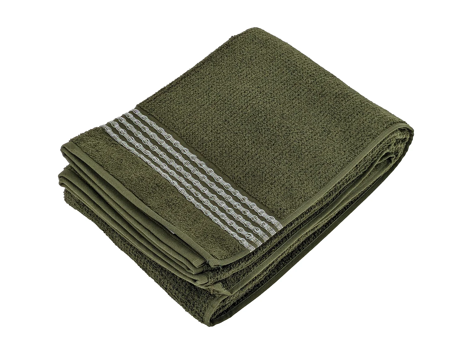 Drap de bain 100x150 cm pur coton INTENSE à bordures blanches couleur vert mousse