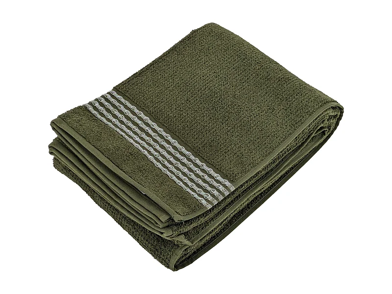 Drap de bain 100x150 cm pur coton INTENSE à bordures blanches couleur vert mousse