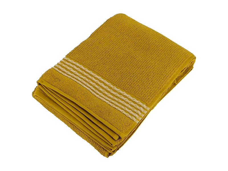 Drap de bain 100x150 cm pur coton INTENSE à bordures blanches couleur jaune