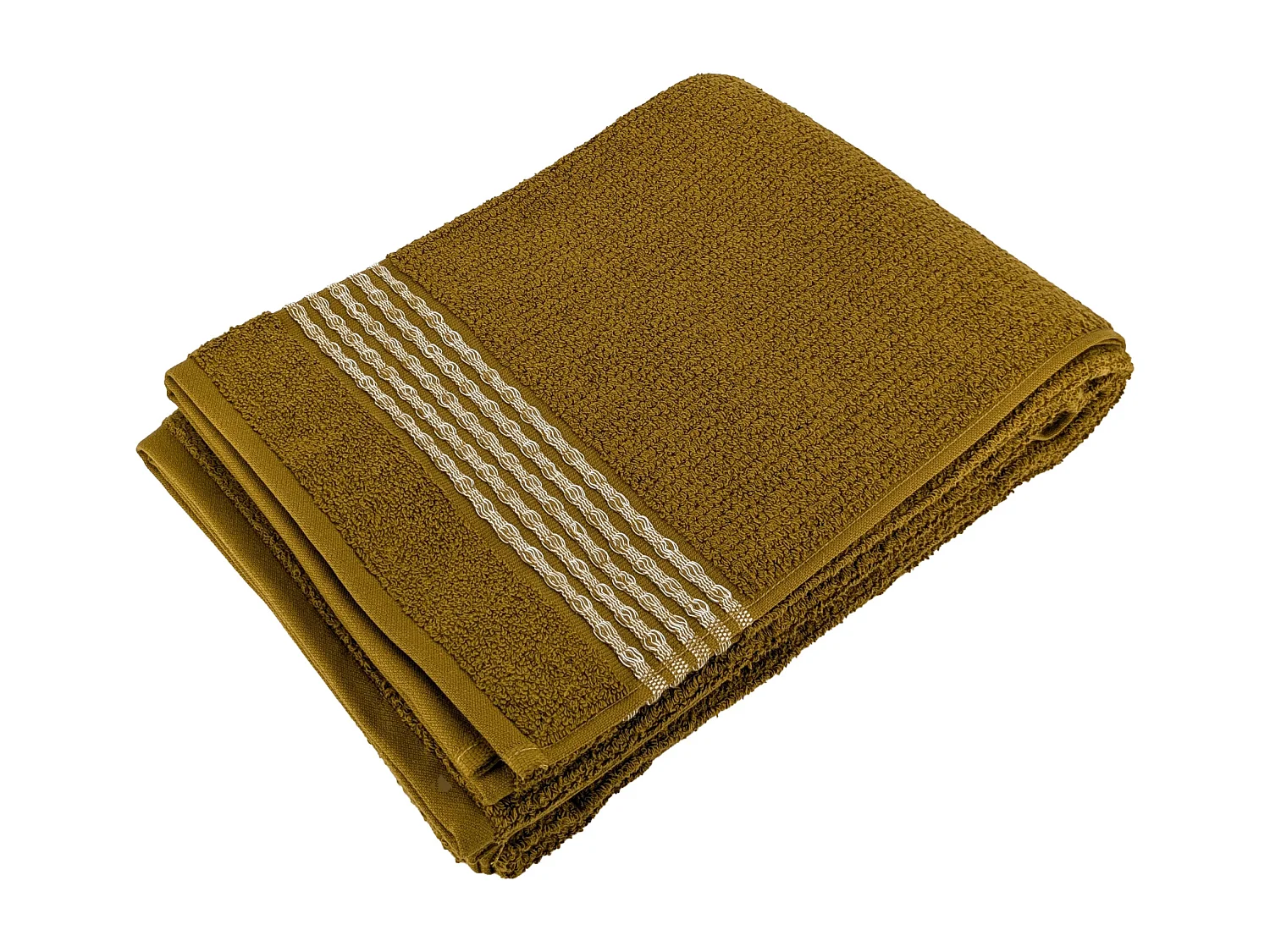 Drap de bain 100x150 cm pur coton INTENSE à bordures blanches couleur ocre