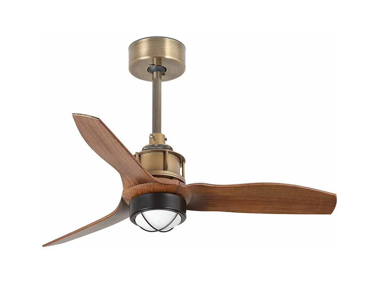 JUST FAN XS LED Ventilateur de plafond vieil or/bois 81cm