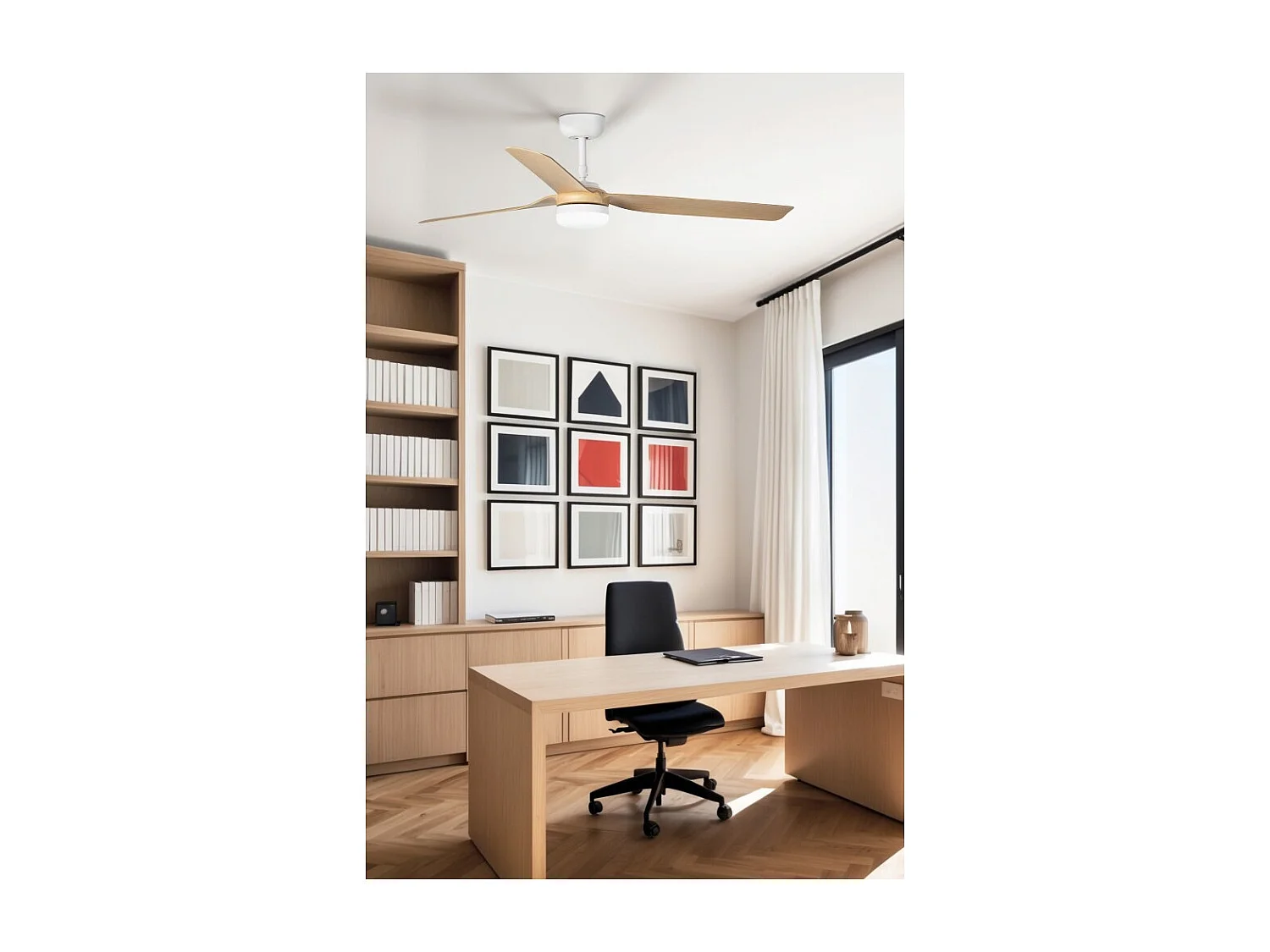 Ventilateur de plafond Faro Barcelona - Punt M LED Blanc/Érable - Moteur CC silencieux, éclairage LED à intensité variable, télécommande