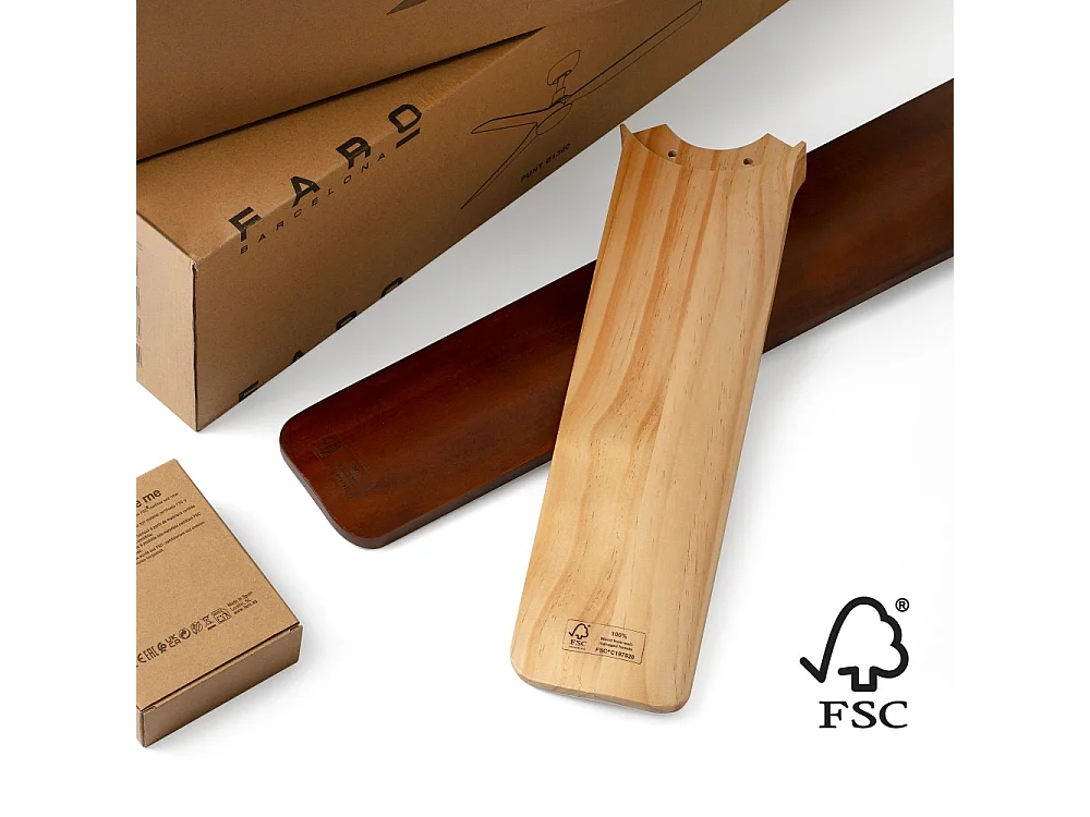 Ventilateur de plafond Faro Barcelona - Lantau L en acier et bois - Moteur CC silencieux, sans lumière, télécommande, 6 vitesses