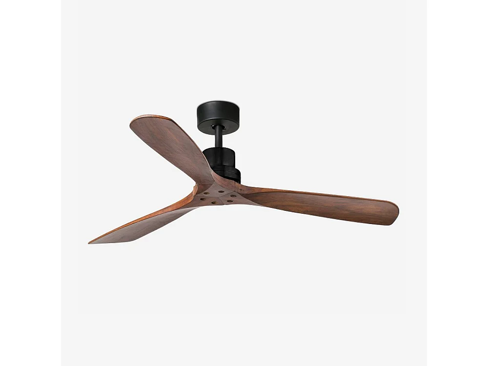 Ventilateur de plafond Faro Barcelona - Lantau L Noir/Bois - Moteur CC silencieux, sans lumière, télécommande, 6 vitesses