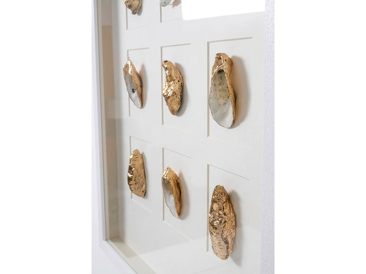 Tableau vitrine à huîtres coloris blanc, doré avec cadre blanc  - Longueur 80 x Profondeur 5 x Hauteur 60 cm