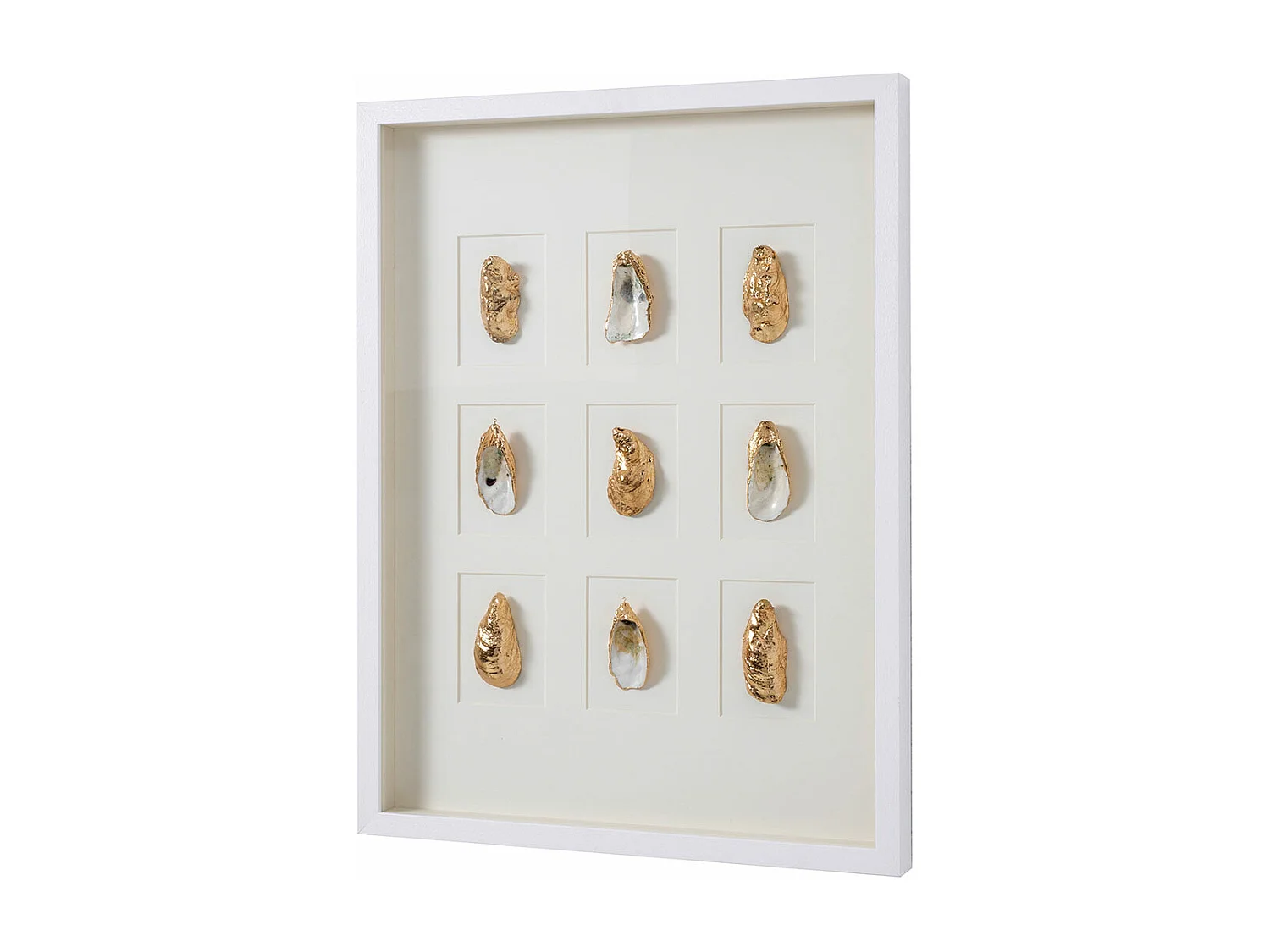 Tableau vitrine à huîtres coloris blanc, doré avec cadre blanc  - Longueur 80 x Profondeur 5 x Hauteur 60 cm