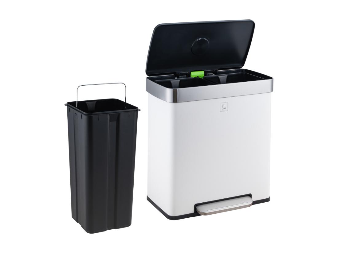 vente unique SVITA LT2X30 Poubelle 60l Poubelle à pédale 2 compartiments avec couvercle blanc