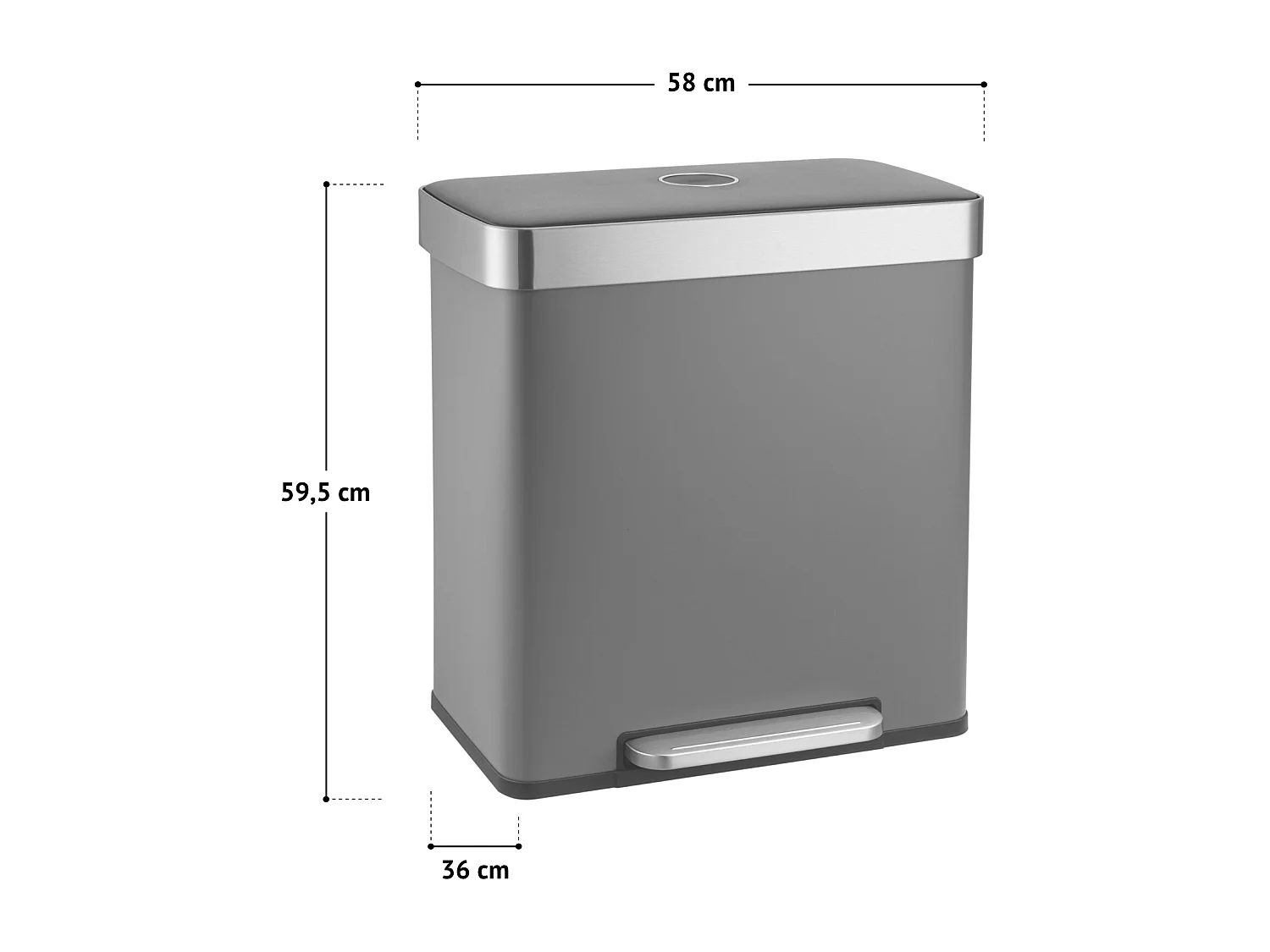 SVITA LT2X30 Poubelle 60l Poubelle à pédale 2 compartiments avec couvercle gris