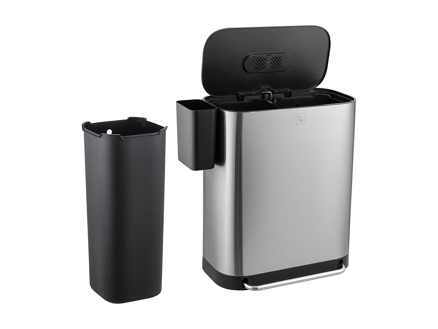 SVITA MLT2X30 Poubelle à pédale 60l 2 compartiments avec couvercle argent