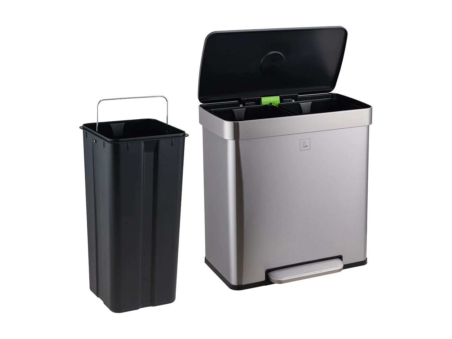 SVITA LT2X30 Poubelle 60l Poubelle à pédale 2 compartiments avec couvercle Argent