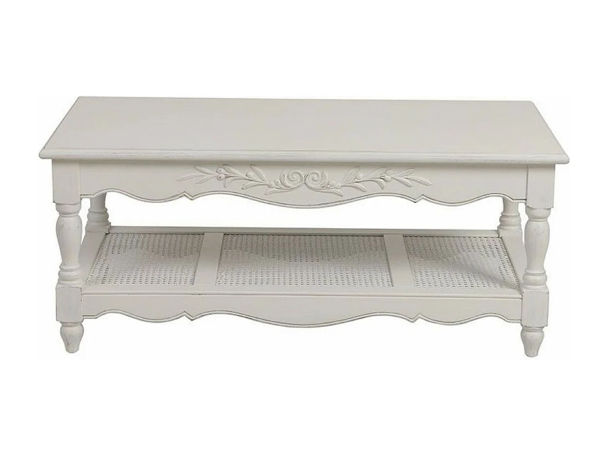 Table basse rectangulaire cannée Bois Blanc - Romance Interior's