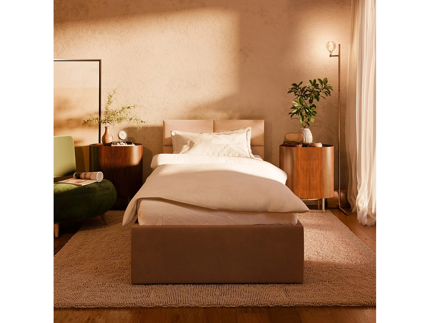 Gepolstertes Bett mit Kopfteil 90x200 cm,  Blau