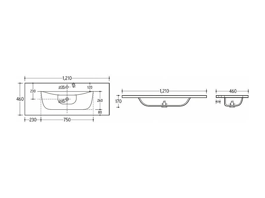 Vasque en céramique à encastrer - Blanc - L 121 x P 46 x H 17 cm