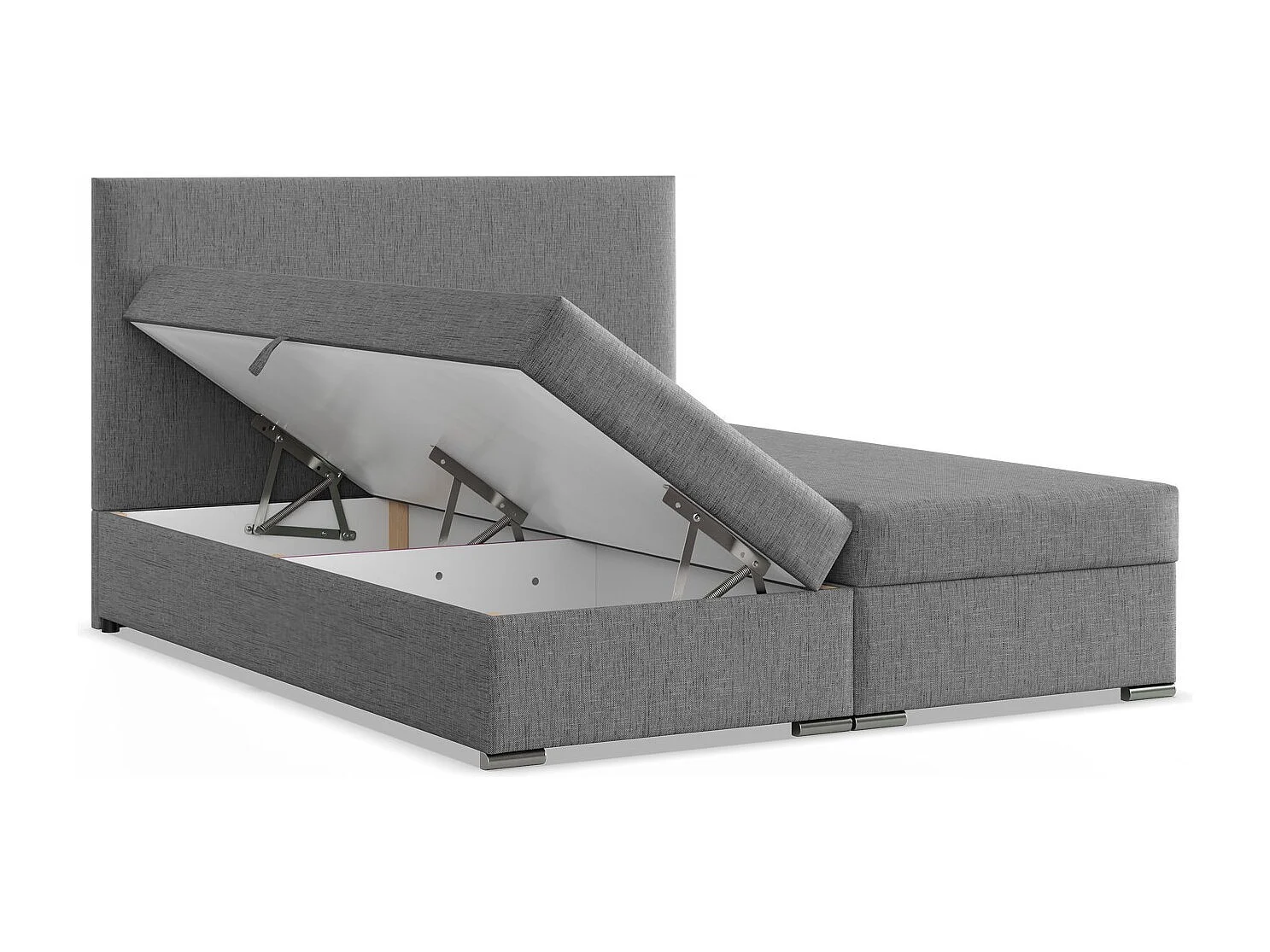 Łóżko kontynentalne z zagłówkiem 160x200 cm, ze schowkiem, szare