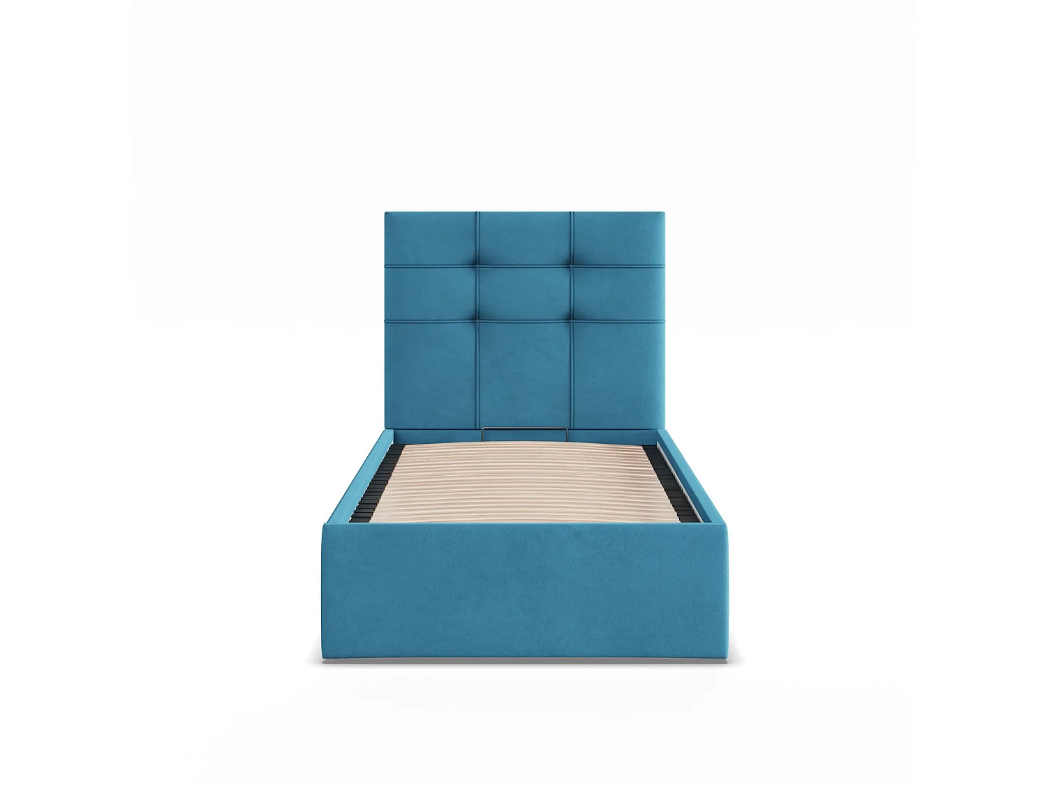 Gepolstertes Bett mit Kopfteil 90x200 cm, mit Bettkasten, Blau