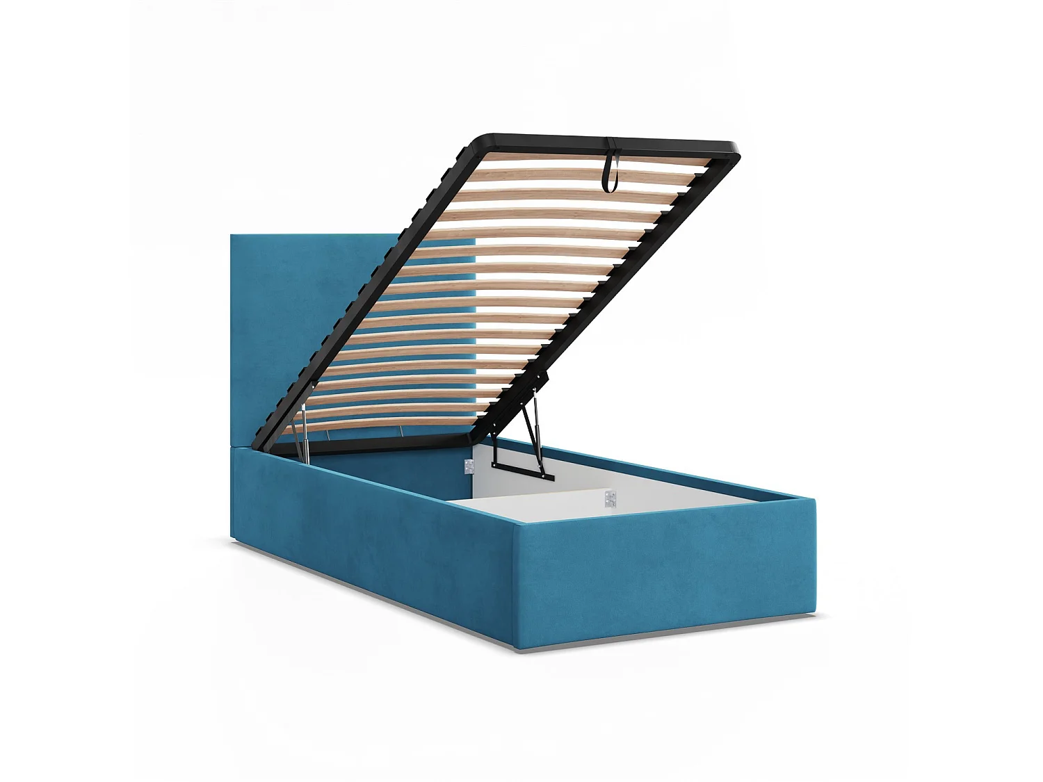 Gepolstertes Bett mit Kopfteil 90x200 cm, mit Bettkasten, Blau