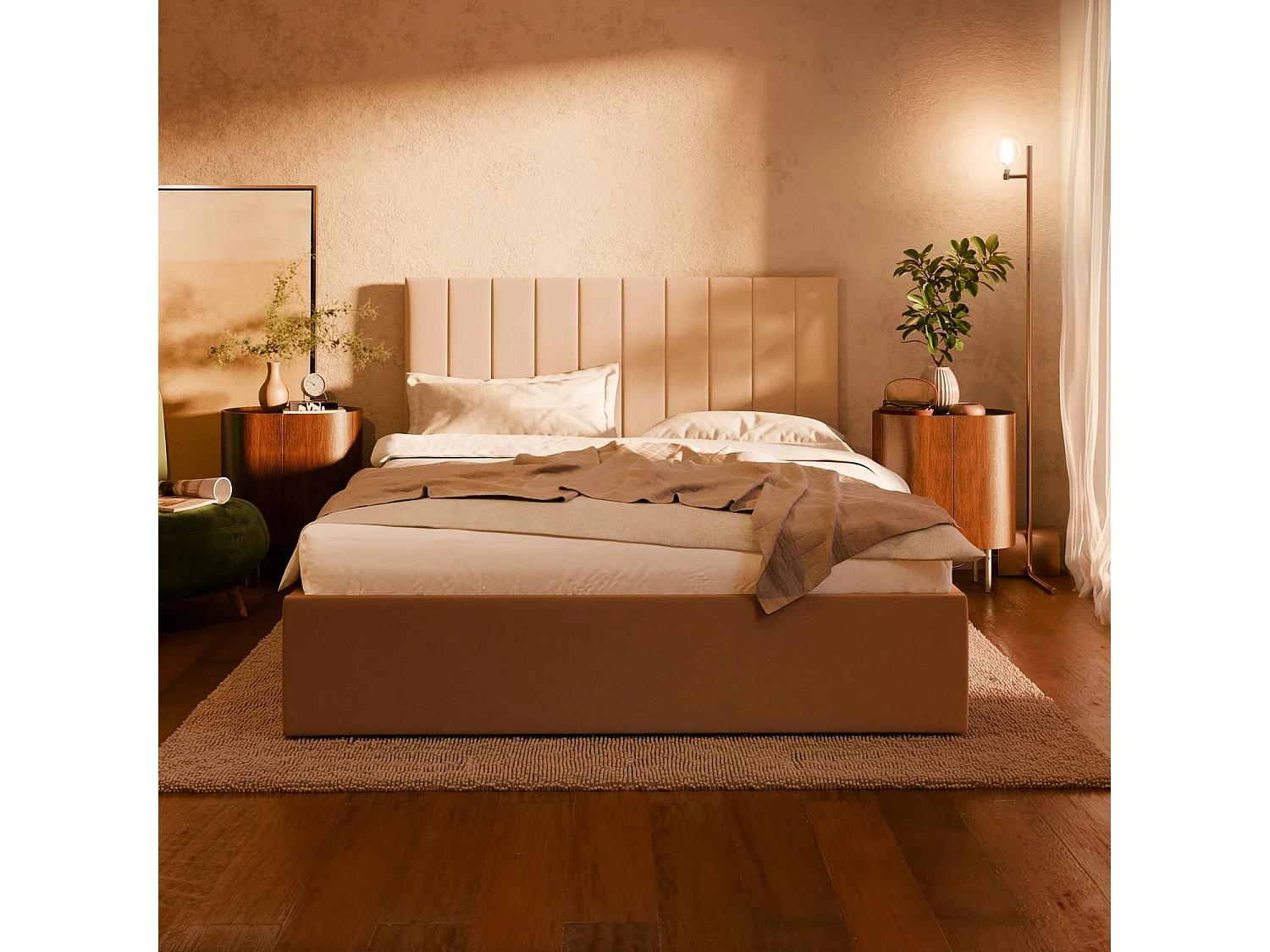 Gepolstertes Bett mit Kopfteil 180x200 cm,  Blau