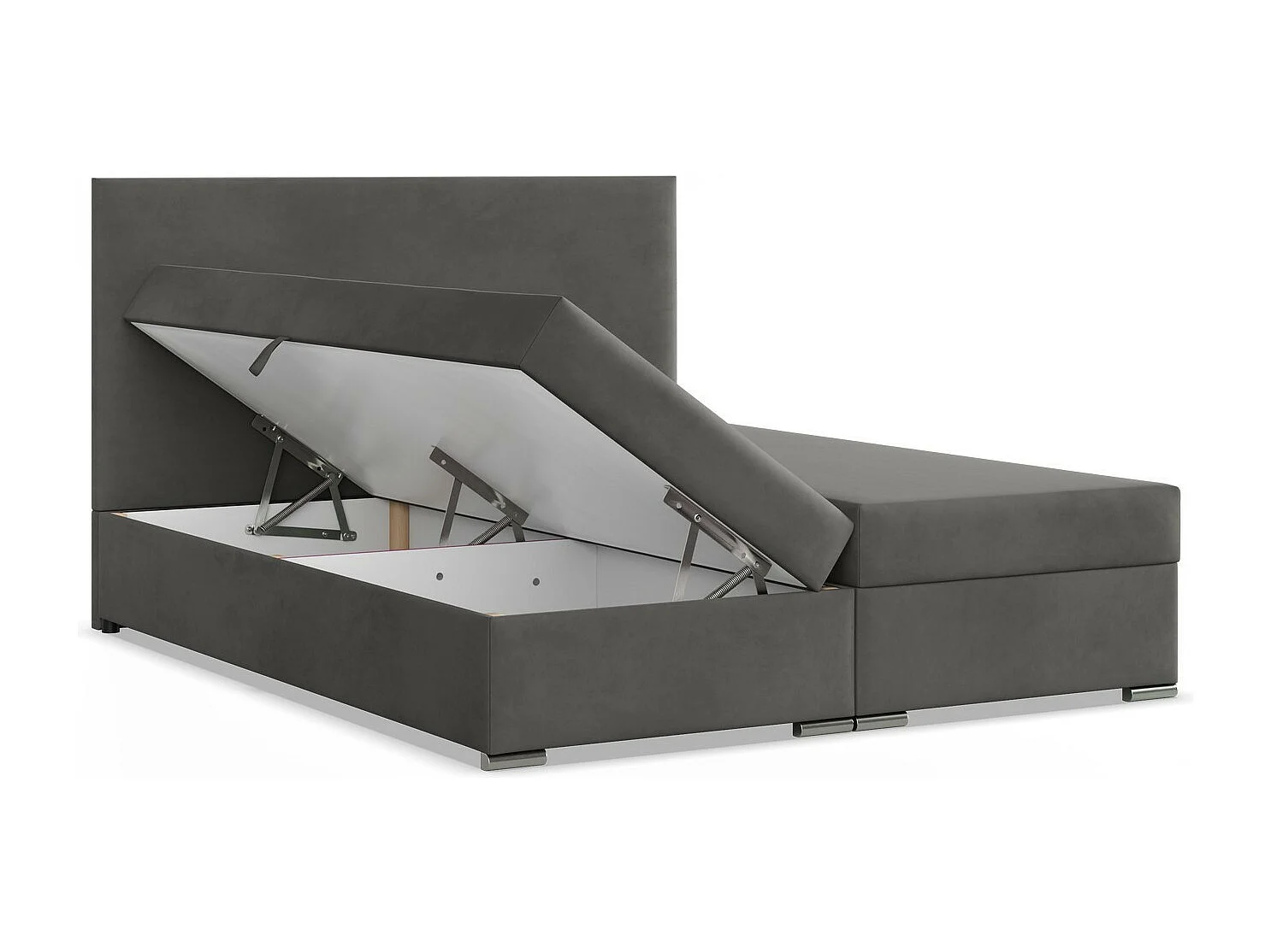 Kontinentales Bett mit Kopfteil 160x200 cm, mit Bettkasten, Grau