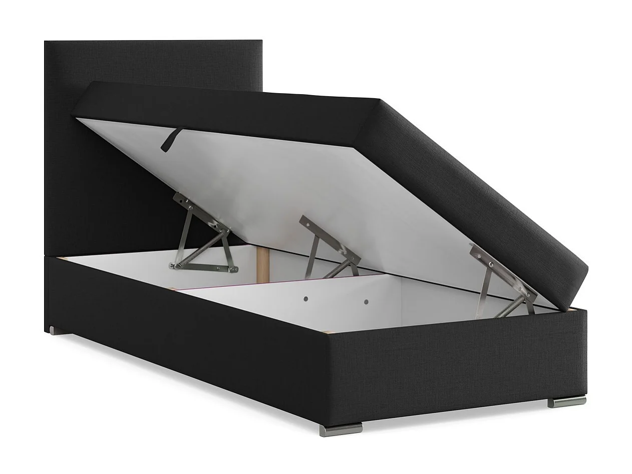 Łóżko kontynentalne z zagłówkiem 90x200 cm, ze schowkiem, czarne