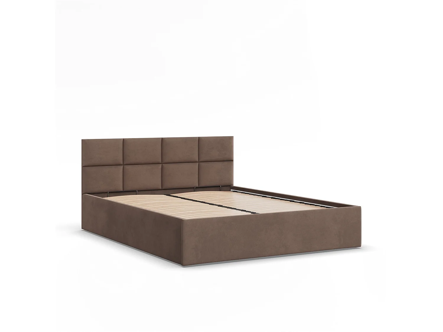 Gepolstertes Bett mit Kopfteil 140x200 cm, mit Bettkasten, Braun