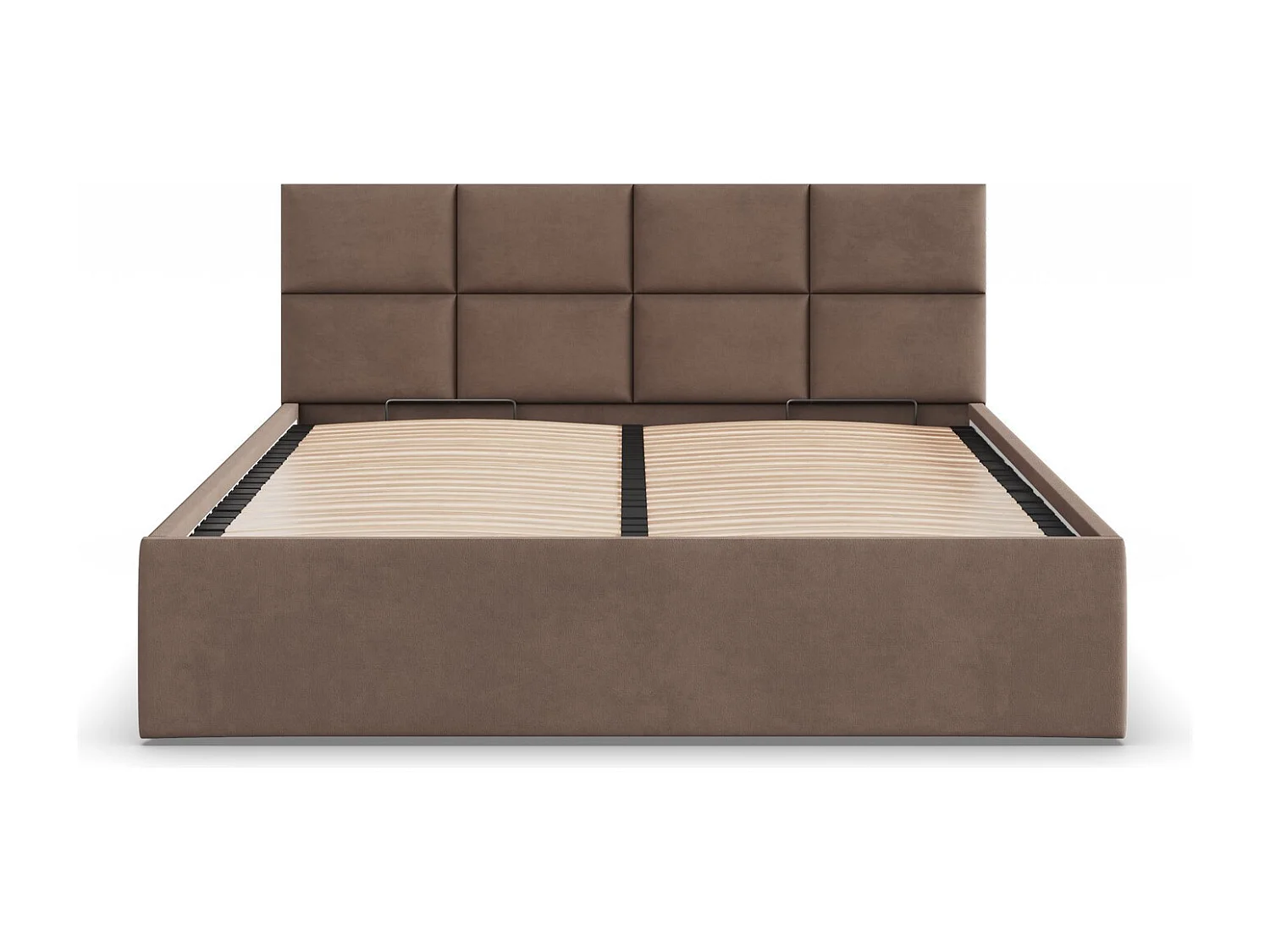 Gepolstertes Bett mit Kopfteil 140x200 cm, mit Bettkasten, Braun