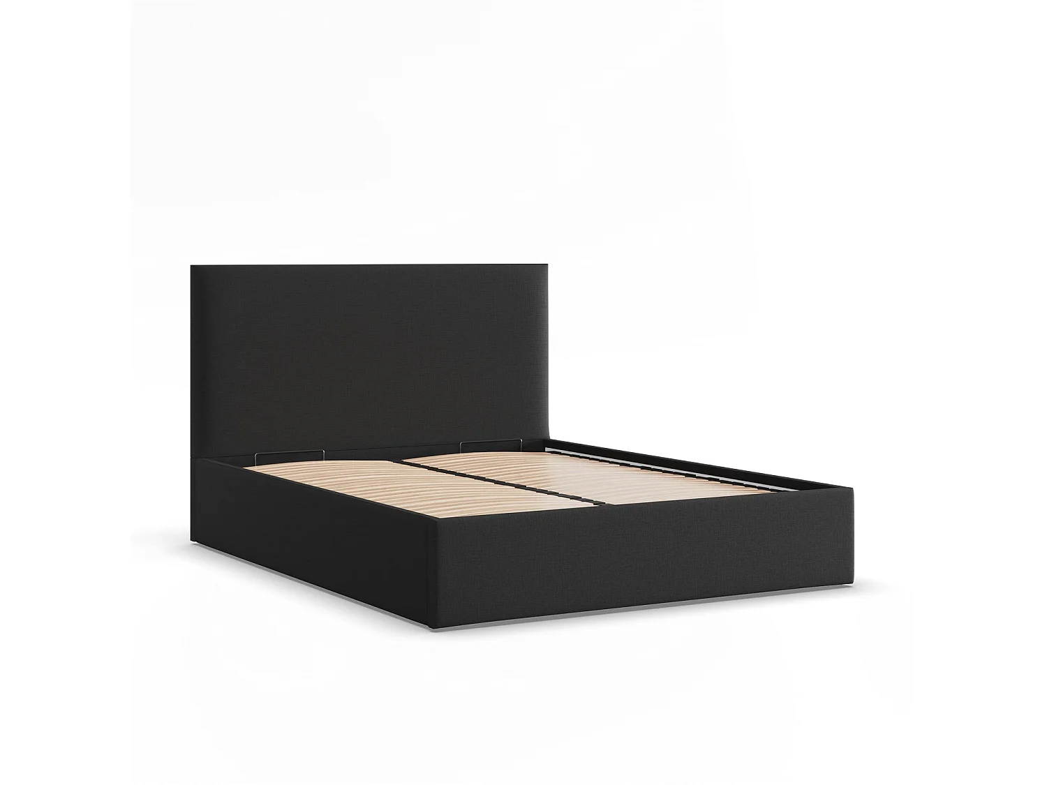 Gepolstertes Bett mit Kopfteil 140x200 cm, mit Bettkasten, Schwarz