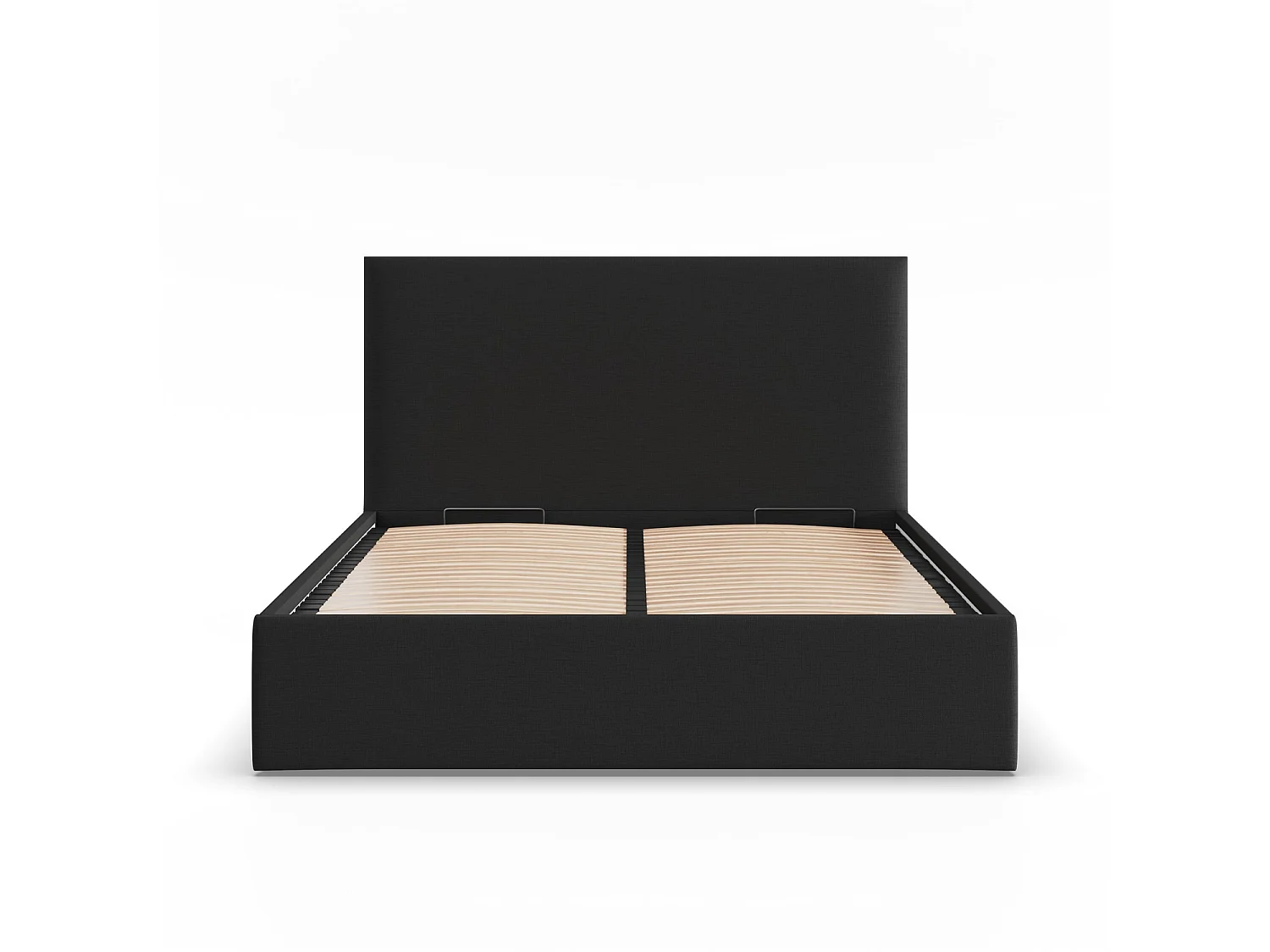Gepolstertes Bett mit Kopfteil 140x200 cm, mit Bettkasten, Schwarz