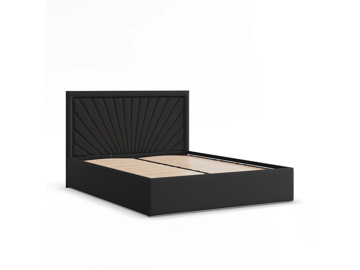 Gepolstertes Bett mit Kopfteil 180x200 cm, mit Bettkasten, Schwarz