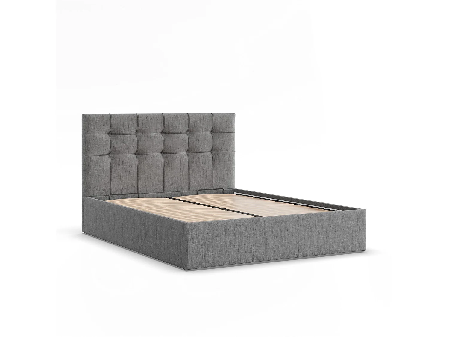 Gepolstertes Bett mit Kopfteil 160x200 cm, mit Bettkasten, Grau