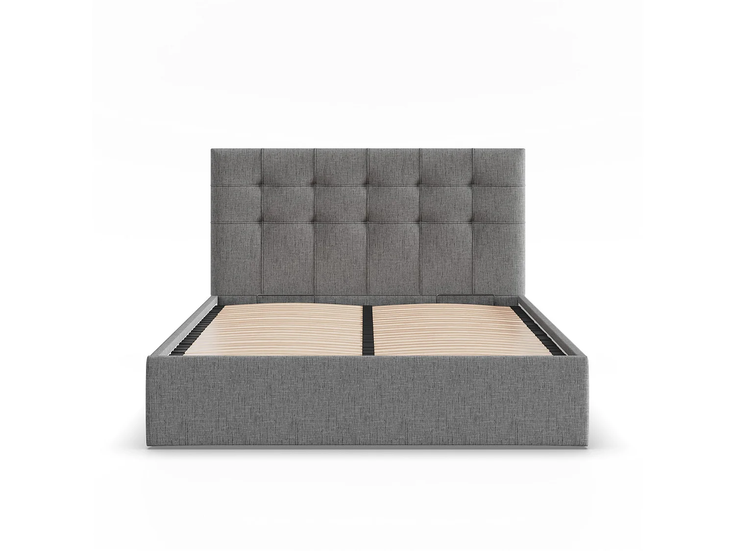 Gepolstertes Bett mit Kopfteil 160x200 cm, mit Bettkasten, Grau