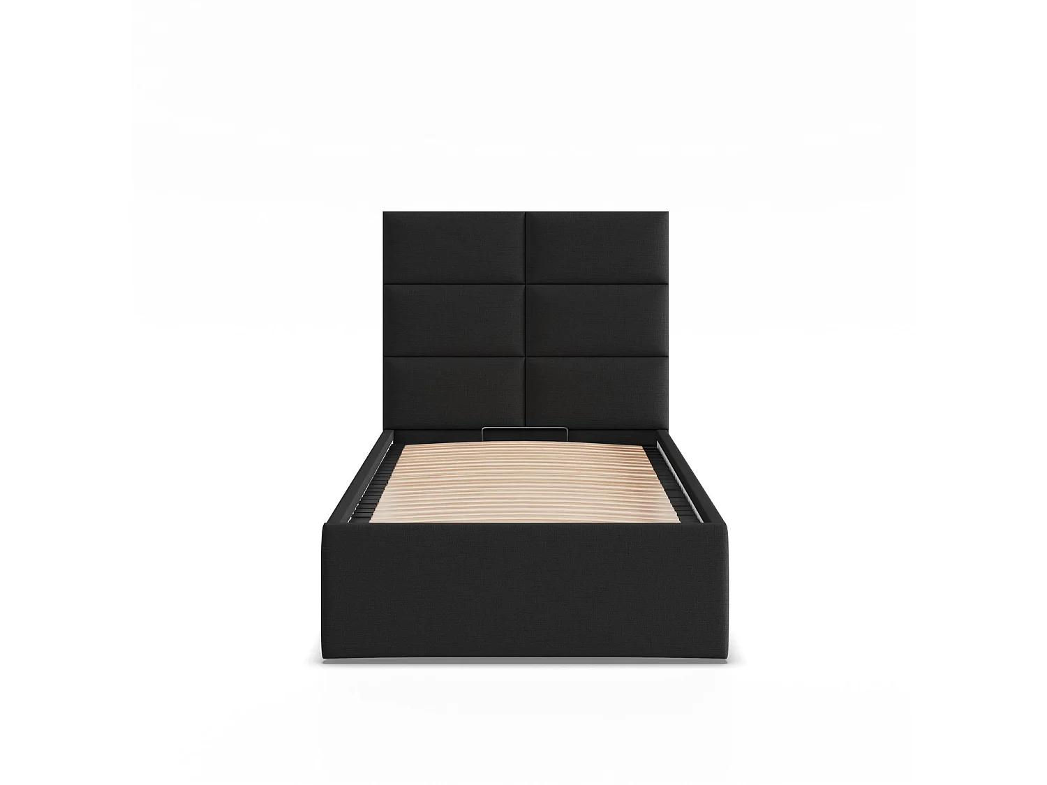 Łóżko tapicerowane z zagłówkiem 90x200 cm, z pojemnikiem na łóżko, czarne