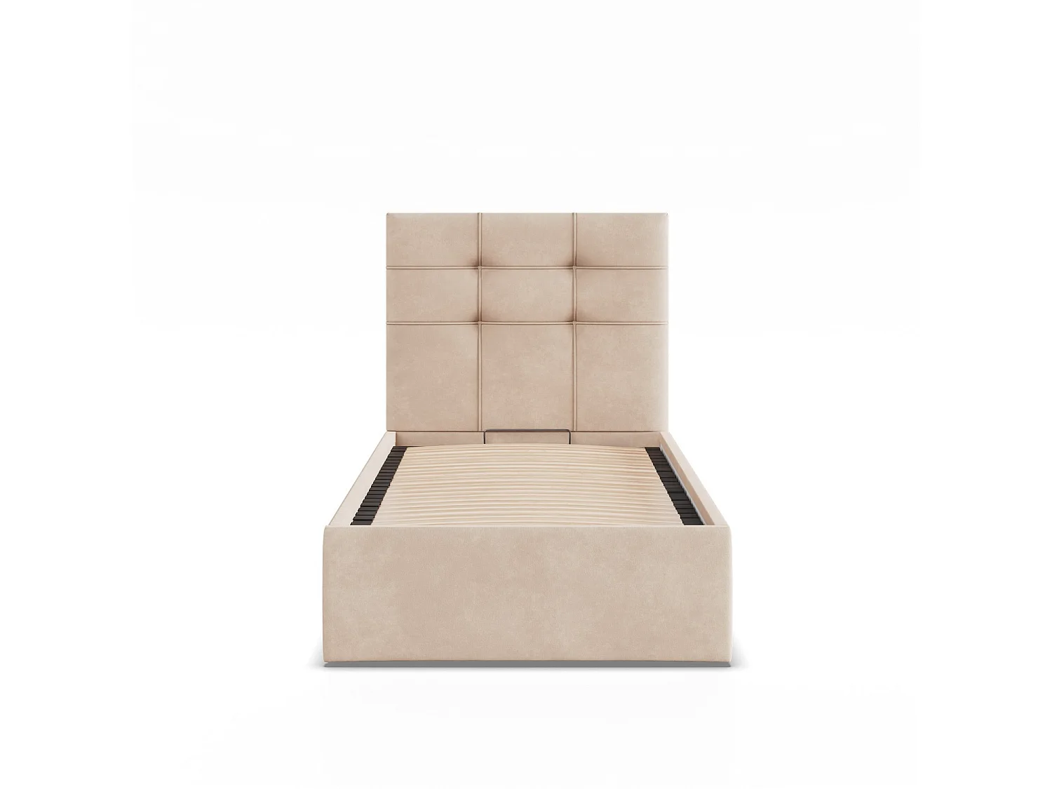 Łóżko tapicerowane z zagłówkiem 90x200 cm, z pojemnikiem na łóżko, beżowe
