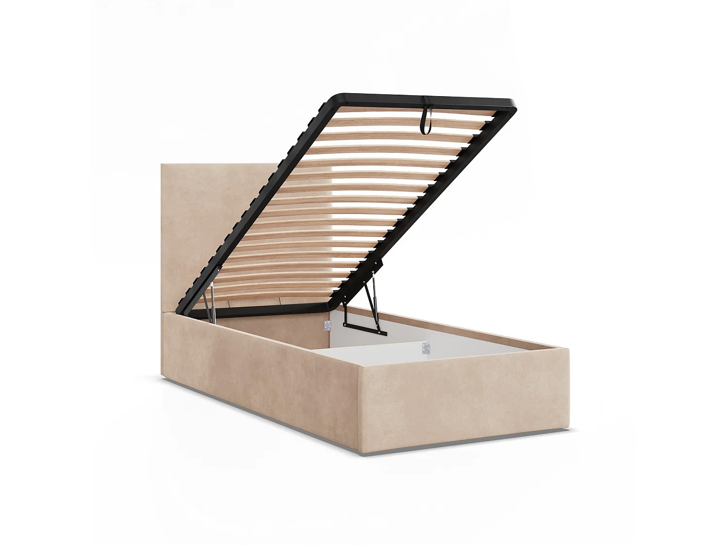 Łóżko tapicerowane z zagłówkiem 90x200 cm, z pojemnikiem na łóżko, beżowe