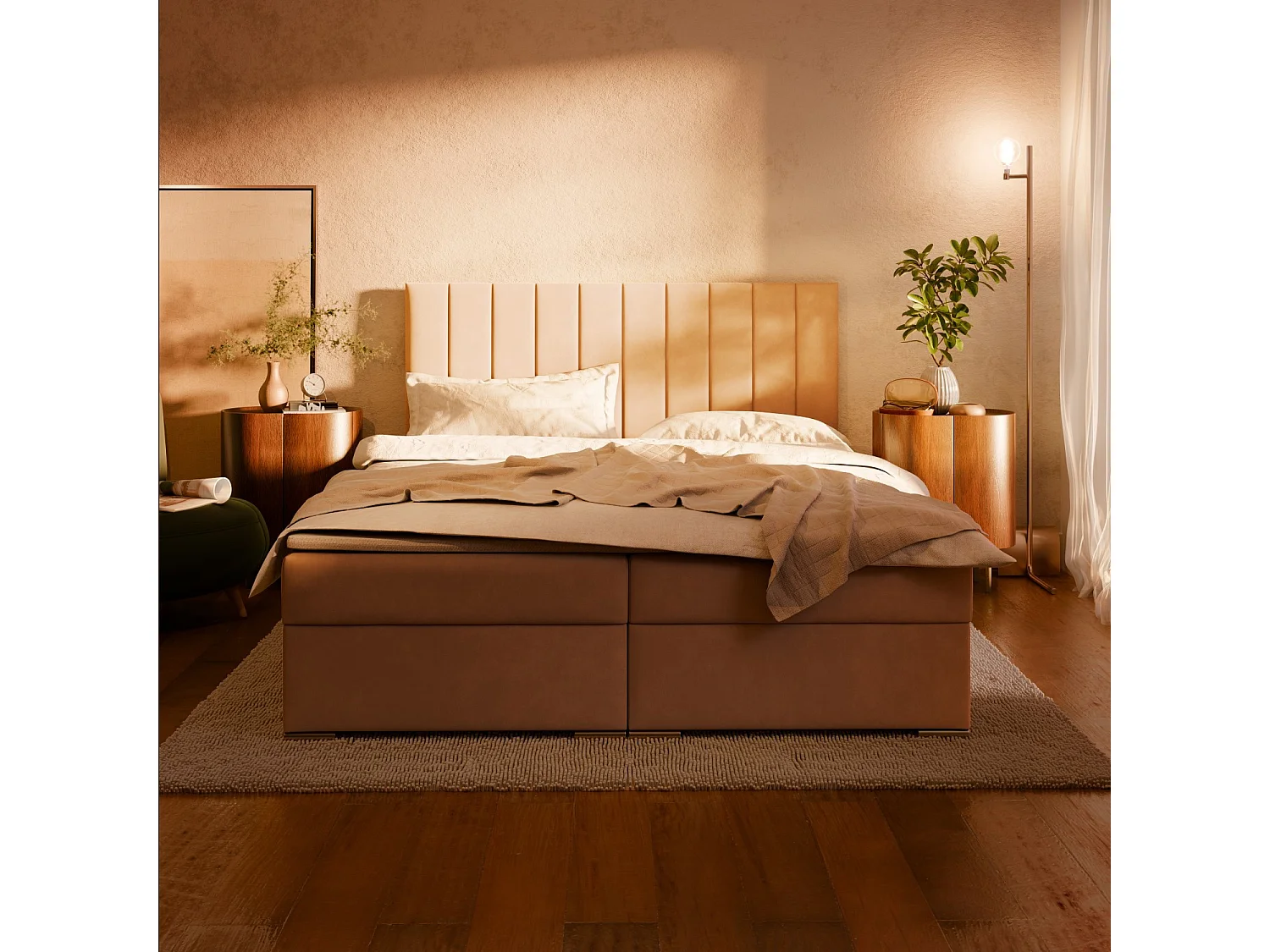 Łóżko kontynentalne z zagłówkiem 160x200 cm, ze schowkiem, szare