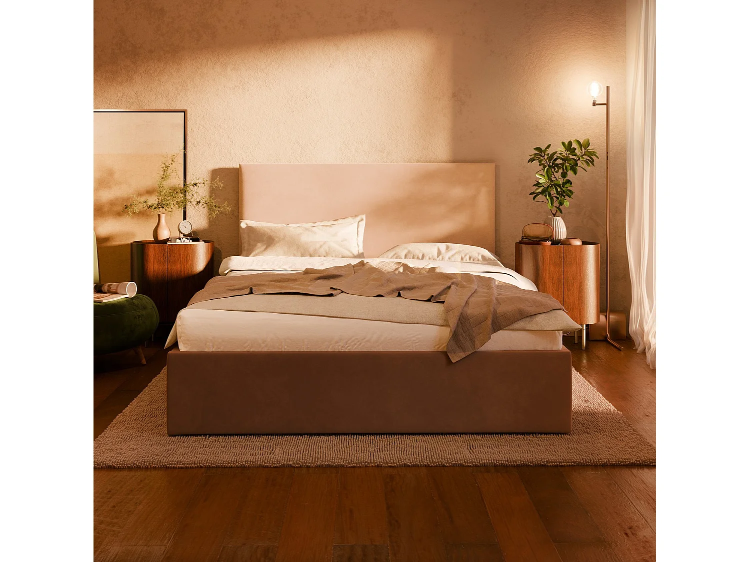 Gepolstertes Bett mit Kopfteil 180x200 cm,  Braun