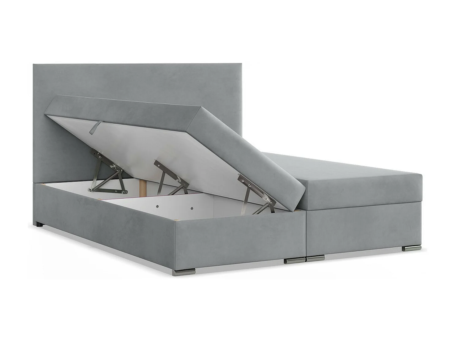 Kontinentales Bett mit Kopfteil 180x200 cm, mit Bettkasten, Grau