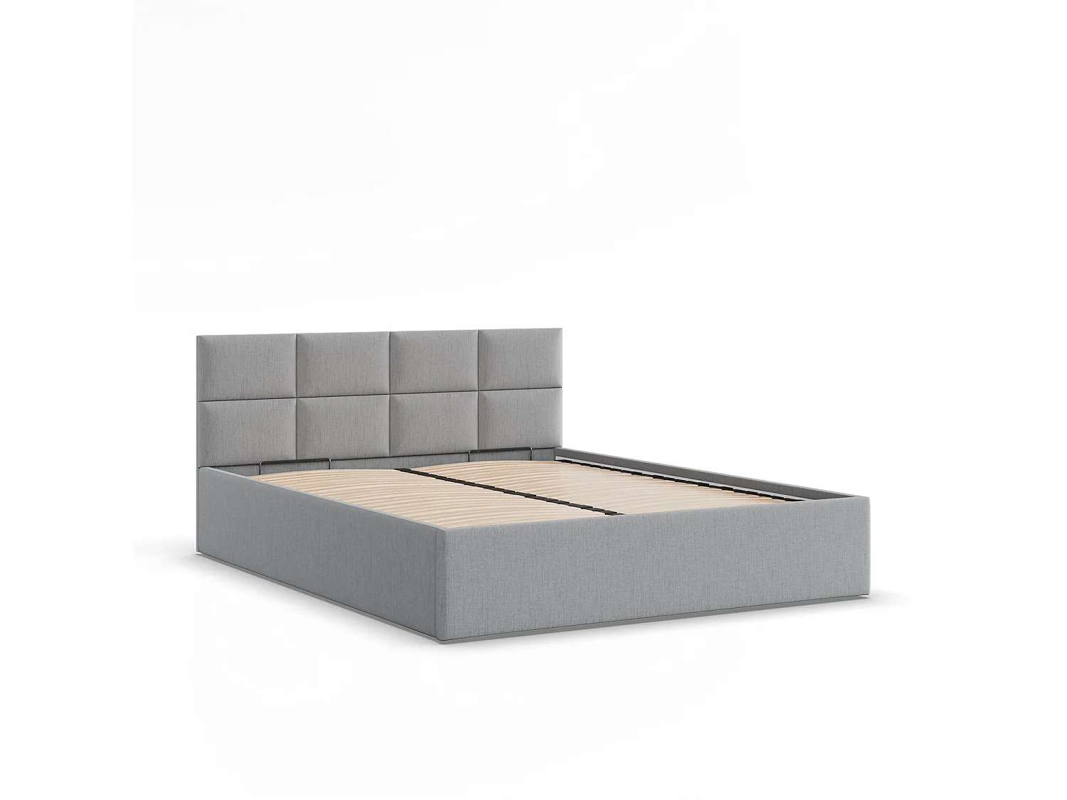 Gepolstertes Bett mit Kopfteil 160x200 cm, mit Bettkasten, Grau