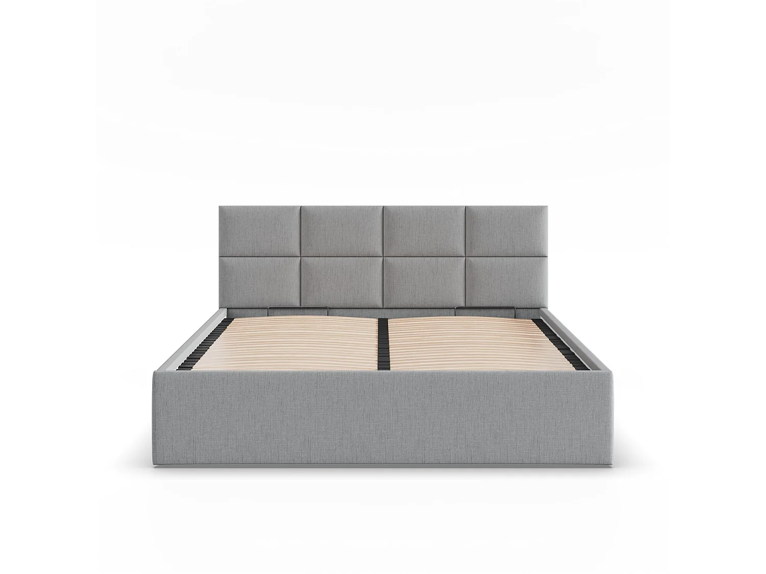 Gepolstertes Bett mit Kopfteil 160x200 cm, mit Bettkasten, Grau