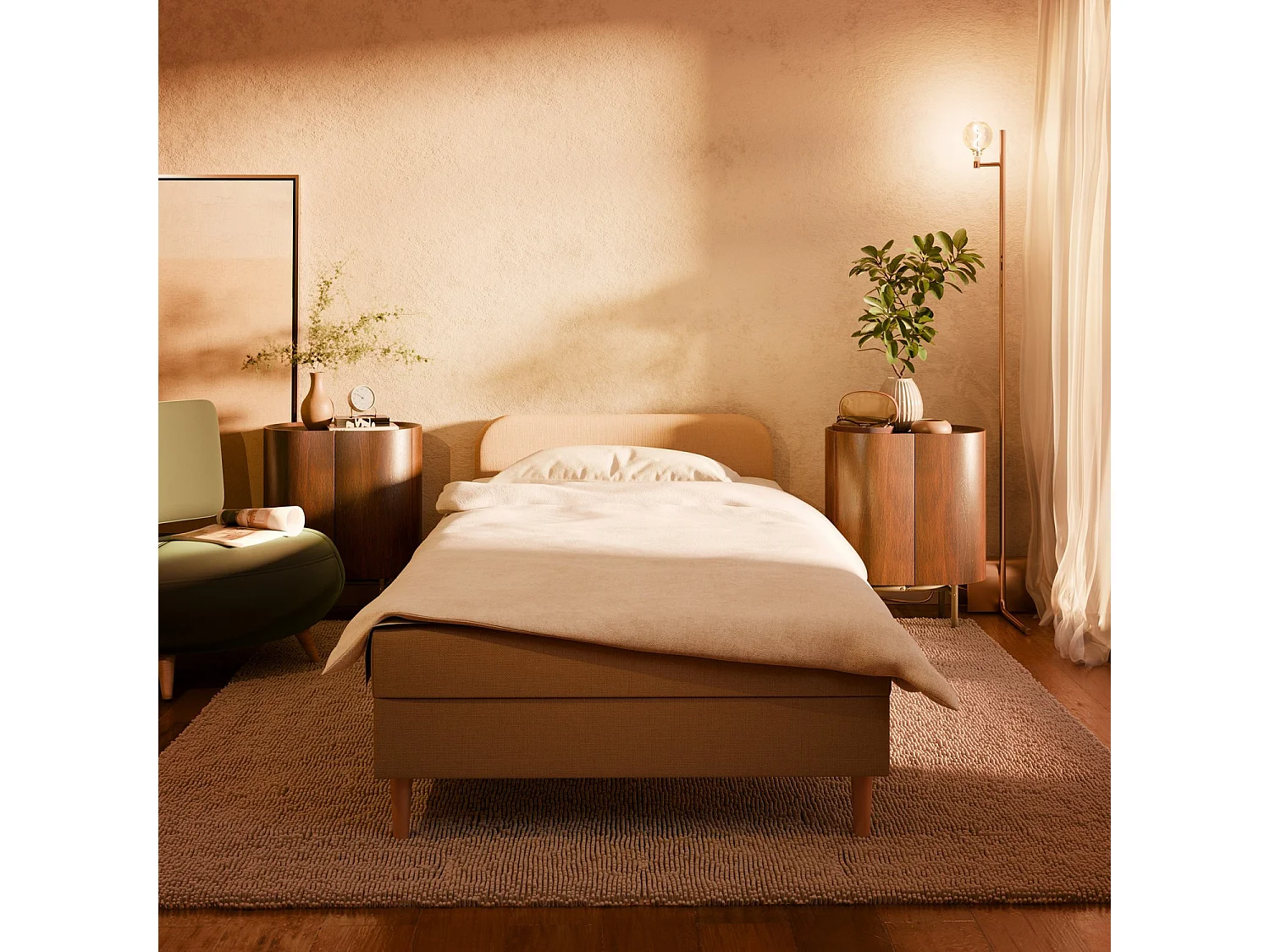 Kontinentales Bett 80x200 cm,  Braun