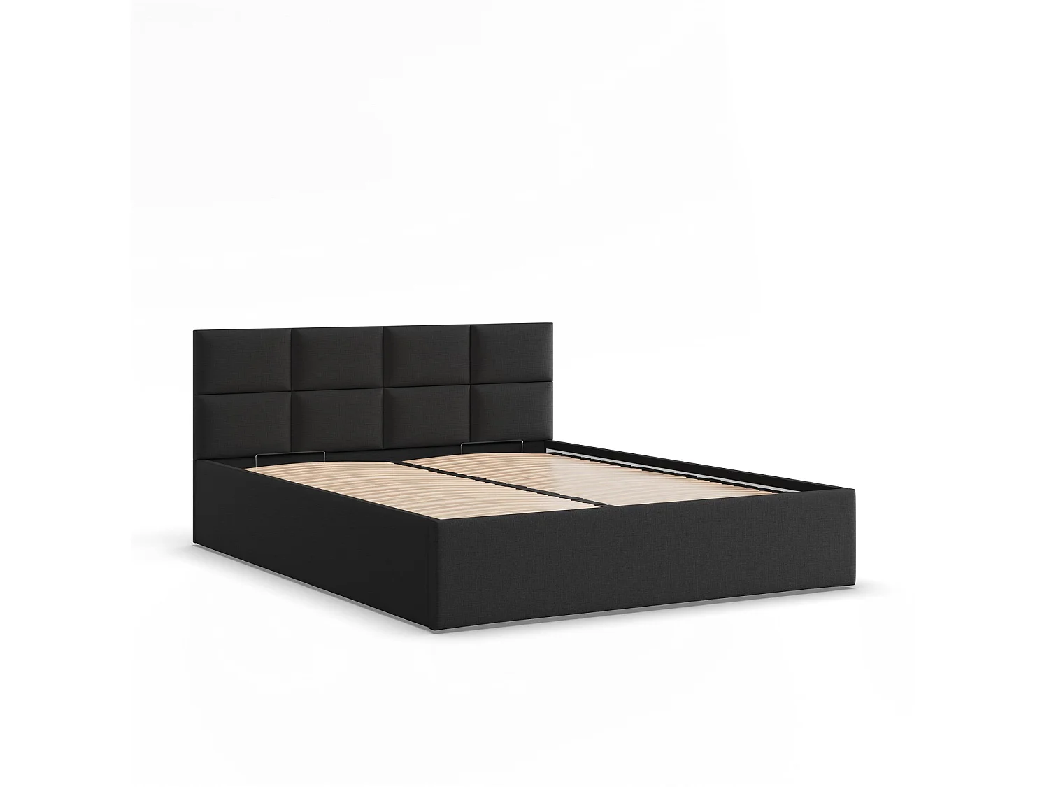 Gepolstertes Bett mit Kopfteil 140x200 cm, mit Bettkasten, Schwarz